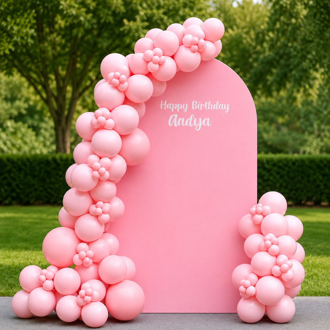 Pastel pink flower arch · Aadya